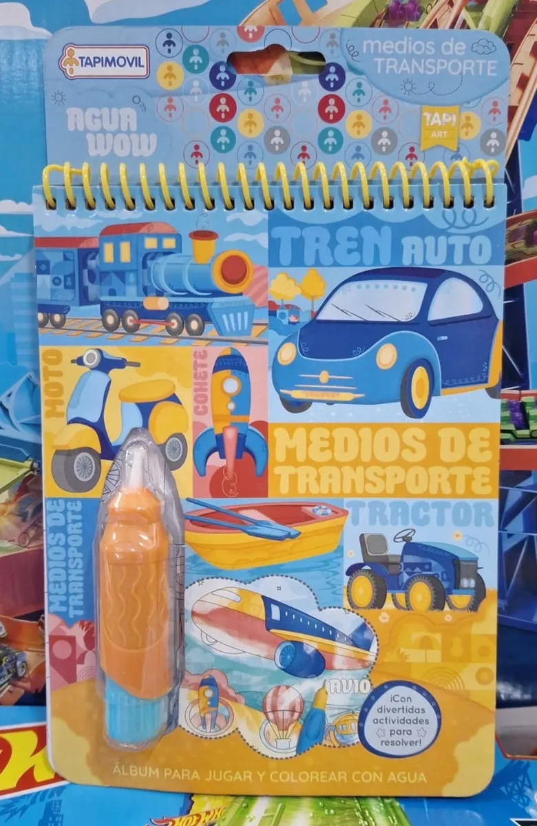 LIBRITOS PARA COLOREAR "TRANSPORTES" CON PINCEL DE AGUA MAGICO RECARGABLE