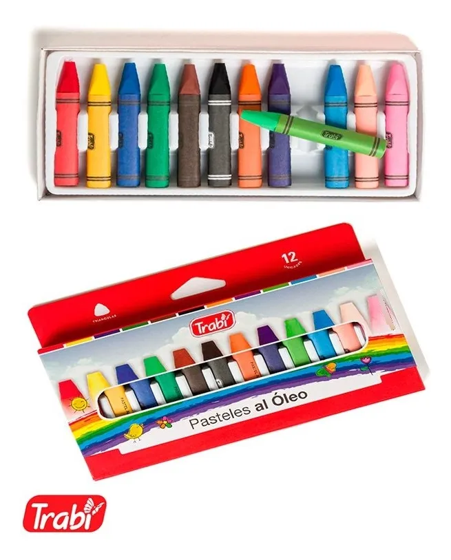 Pasteles al Oleo - Trabi x 12 colores - Triangulares (Super Cremosos) Jumbo