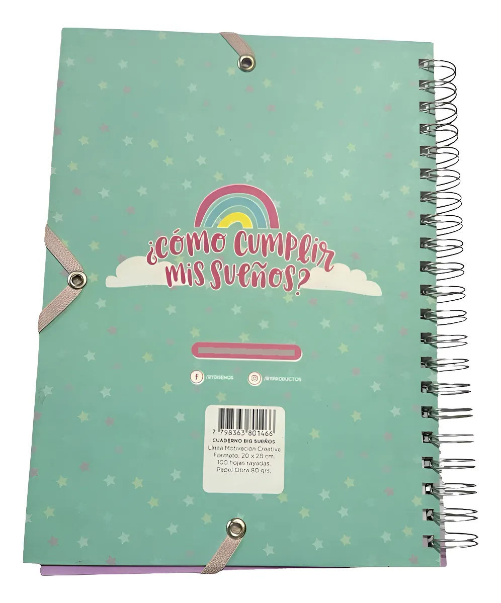 CUADERNOS UNIVERSITARIO C/ ESPIRAL 28 X 20 CUADRICULADO ” SUEÑOS ” A4 RY DESIGN