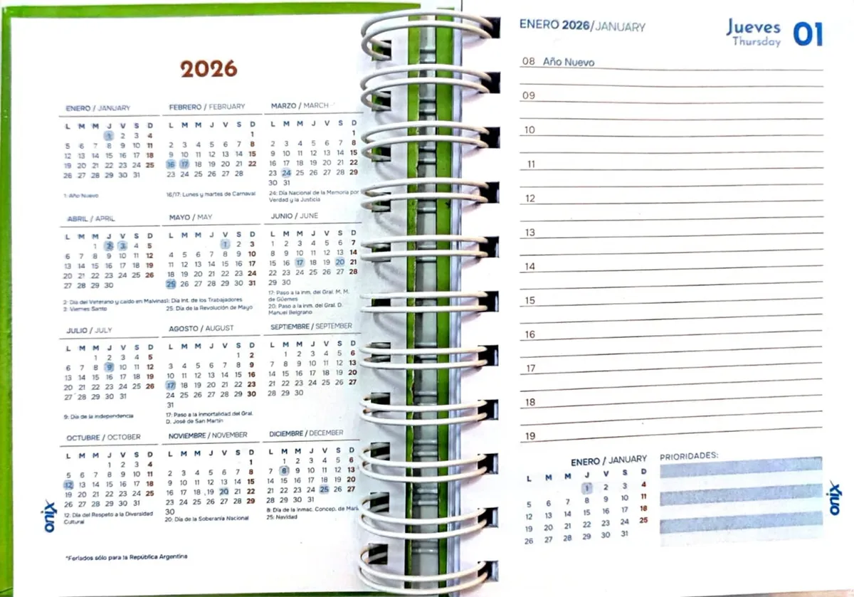 Agendas 2026 " BLOOM ONIX " -Diaria- 16x22 A5 TAMAÑO MEDIANO PREMIUM