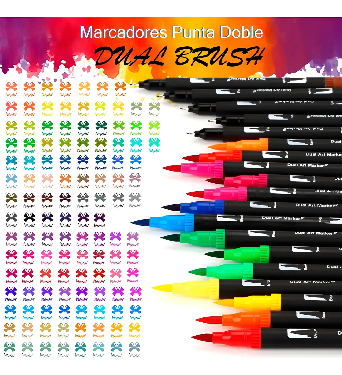 Kit de Marcadores de Artistica * Dual Brush x 168 Unidades + Estuche de Tela * Premium ( Punta Pincel + Microfibra )