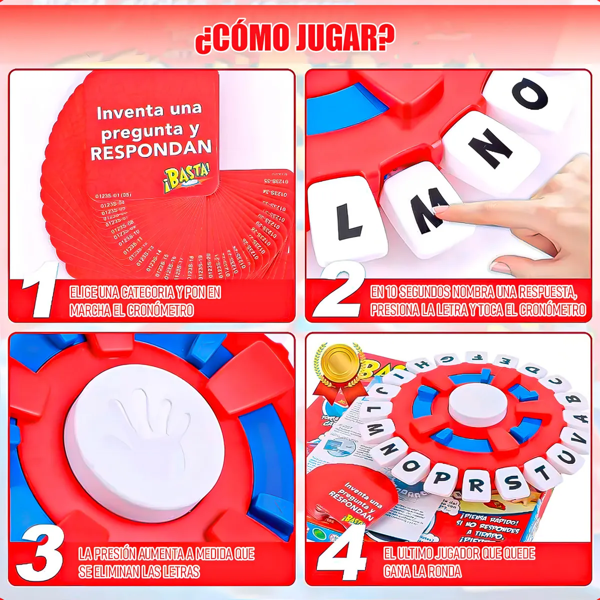 Juego de Mesa ¡BASTA! en Español para 2 a 6 Jugadores con Temporizador y Tablero