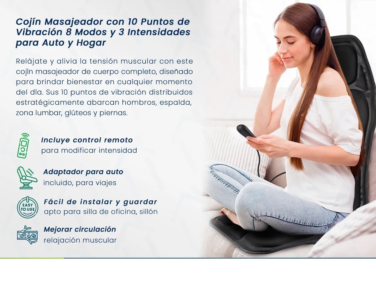 Maquina para Masajes de Espalda, Cuello y Piernas * Alivia Dolor y Fatiga Muscular * - Terapia de Calor (Para Sillón, Silla y Auto)