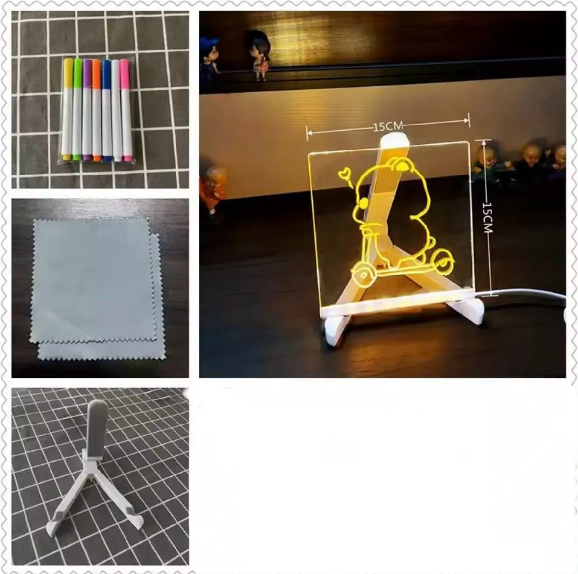 Pizarra Luminosa Mágica 15x15 Cm Acriilic0 + 7 Marcadores