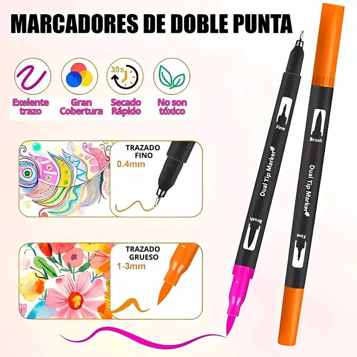 Kit de Marcadores de Artistica * Dual Brush x 168 Unidades + Estuche de Tela * Premium ( Punta Pincel + Microfibra )