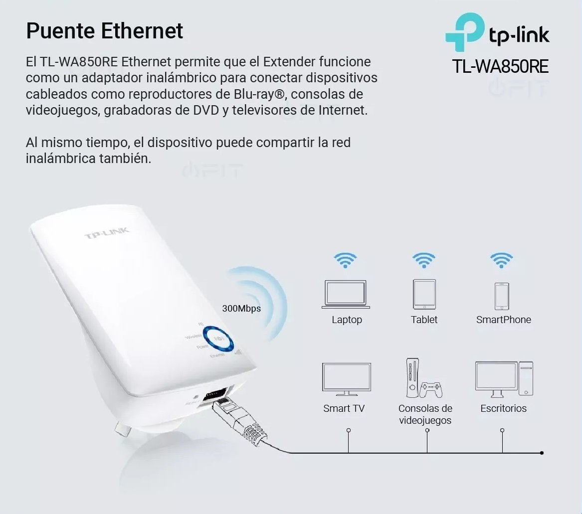 EXTENSOR DE SEÑAL WIFI * TP LINK ENCHUFE * 300 MBPS TL-WA850RE