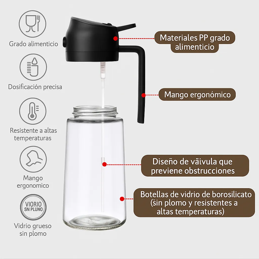 Dosificador Spray - 2 en 1 - Aceite Vinagre Pulverizador Para Alimentos