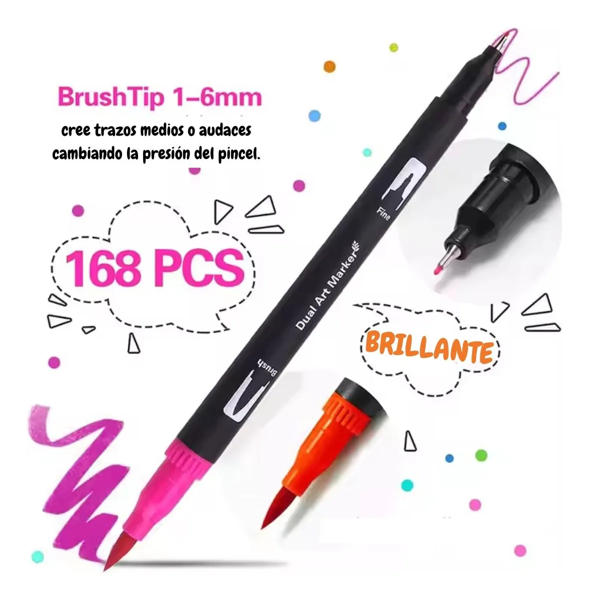 Kit de Marcadores de Artistica * Dual Brush x 168 Unidades + Estuche de Tela * Premium ( Punta Pincel + Microfibra )