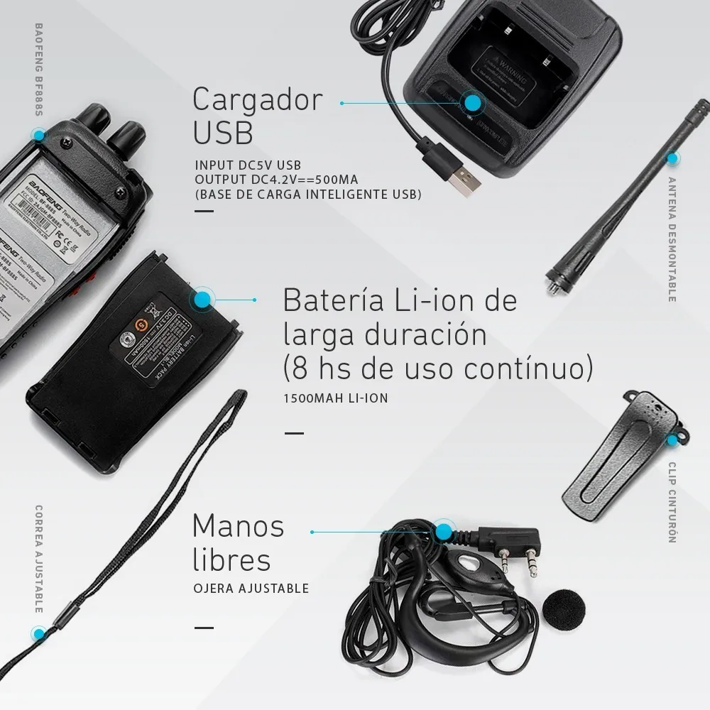KIT X 2 HANDY - BAOFENG - WALKIE TALKIE 16 CANALES RECARGABLE