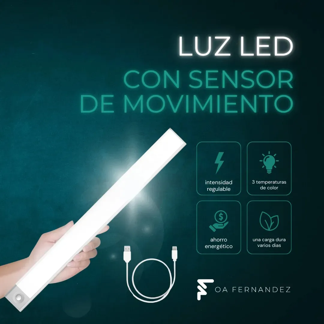 Lamparas Luz Led * METALICO 40 CM * Bajo Mesada imantada Recargable Con Sensor de Movimiento