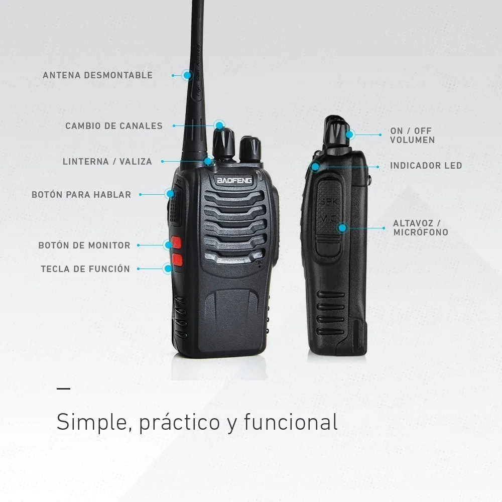 KIT X 2 HANDY - BAOFENG - WALKIE TALKIE 16 CANALES RECARGABLE