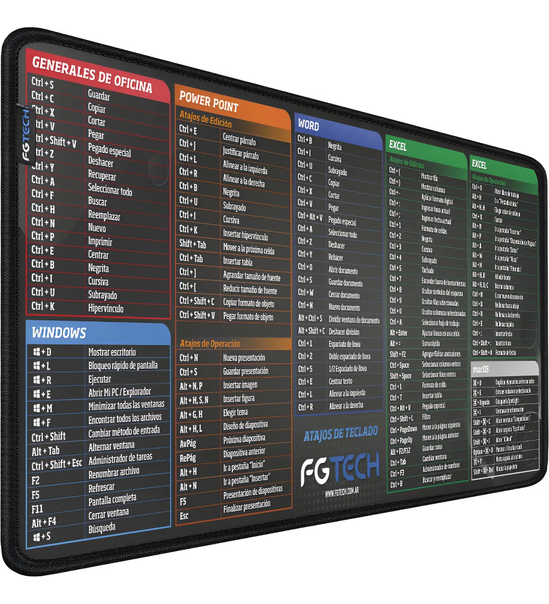 PAD PARA MOUSE ** ATAJOS **  PARA MOUSE Y TECLADO GRANDE ANTIDESLIZANTE XXL