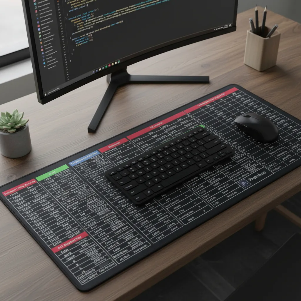 PAD PARA MOUSE ** ATAJOS **  PARA MOUSE Y TECLADO GRANDE ANTIDESLIZANTE XXL