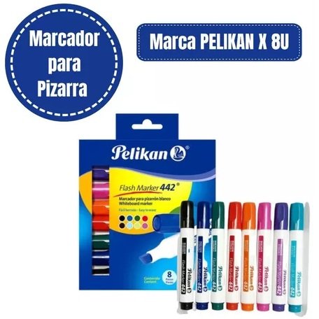 Marcador para Pizarra x 8 colores ** FLASH 442 **  PELIKAN (PUNTA BISELADA) - PERMITE 3 TIPOS DE TRAZOS