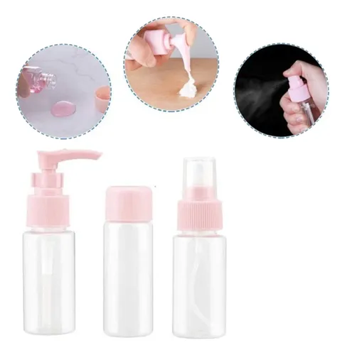 KIT FRASCOS DE VIAJE P/ COSMETICOS x 5 UNIDADES + BOLSA ZIP