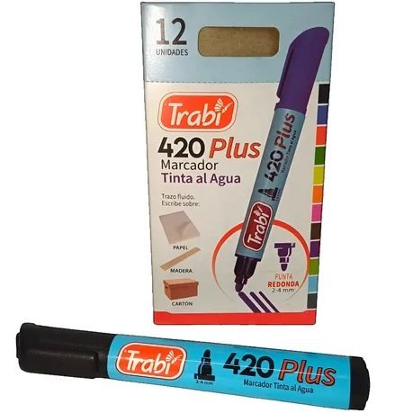 ||OFERTA EFECTIVO / TRANSFERENCIA|| Marcador al Agua ** Negro 420 (CAJA x 12) **  Punta Redonda Trabi