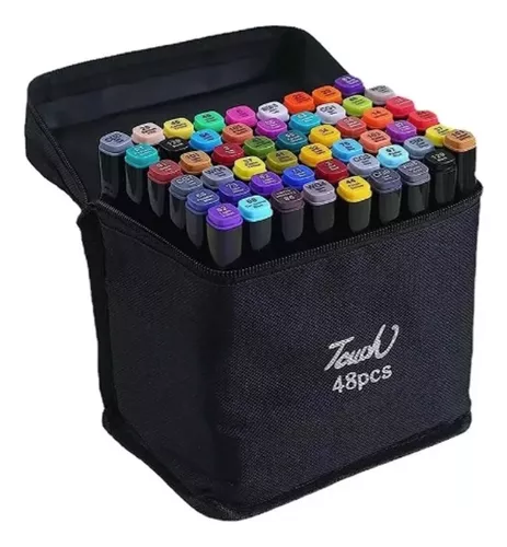 Kit de Marcadores de Artistica * Doble Punta x 48 Unidades + Estuche de Tela * Premium Touch