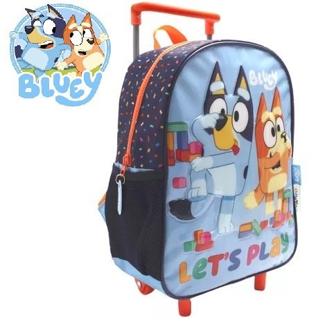 Mochila Con Carro * Bluey Play * 12" Pulgadas Wabro Escolar Reforzada -Calidad-
