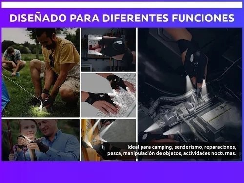 Guantes Luz Led Linterna x 2 Luz Blanca (De Trabajo - Pesca - Camping - Mecánica - Electricidad)