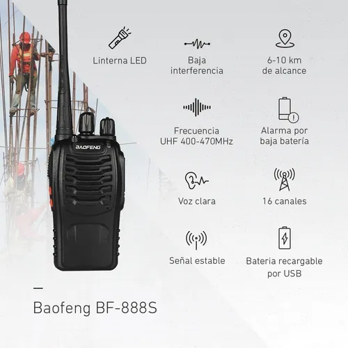 KIT X 2 HANDY - BAOFENG - WALKIE TALKIE 16 CANALES RECARGABLE