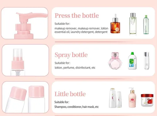 KIT FRASCOS DE VIAJE P/ COSMETICOS x 5 UNIDADES + BOLSA ZIP