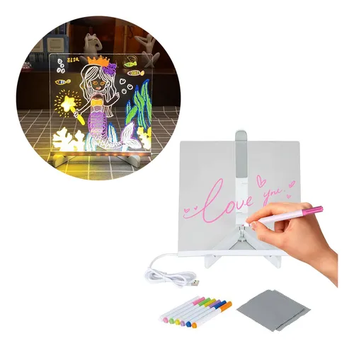 Pizarra Luminosa Mágica 15x15 Cm Acriilic0 + 7 Marcadores