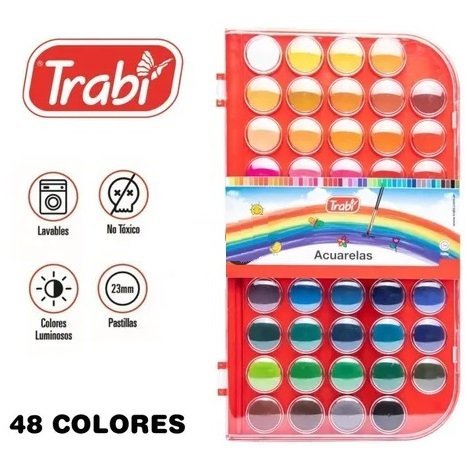 Acuarelas Trabi x 48 + 1 Pinncel (ESTUCHE RIGIDO) - Todos los colores -