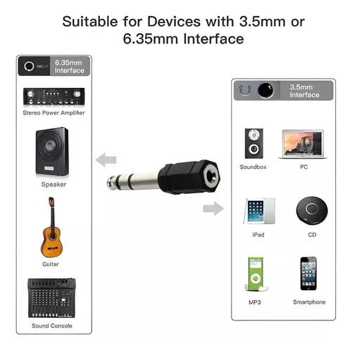 Adaptador Ficha para Microfonos Macho Fino (3.5mm) a Hembra Ancho (6.3mm)
