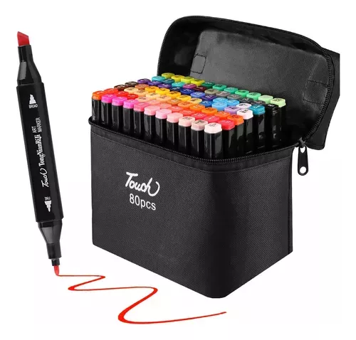 Kit de Marcadores de Artistica * Doble Punta x 80 Unidades + Estuche de Tela * Premium Touch
