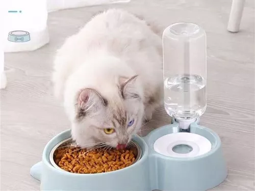 Platos DOBLES Tazón Alimentación Acero + Agua c/ Dispenser Automático (Comida y Agua)