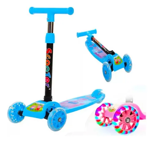 Monopatin Plegable - Scooter Celeste - 3 Ruedas c/ Luz