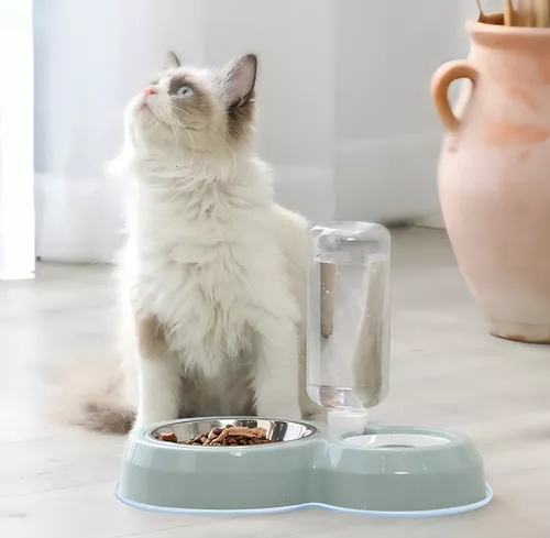 Platos DOBLES Tazón Alimentación Acero + Agua c/ Dispenser Automático (Comida y Agua)