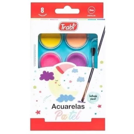 Acuarelas Trabi "Pastel" x 8 + 1 Pinncel (Estuche Rigido)