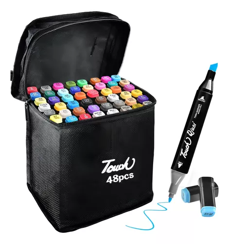 Kit de Marcadores de Artistica * Doble Punta x 48 Unidades + Estuche de Tela * Premium Touch