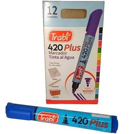 ||OFERTA EFECTIVO / TRANSFERENCIA|| Marcador al Agua ** Azul 420 (CAJA x 12) ** Punta Redonda Trabi