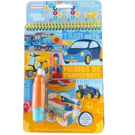 LIBRITOS PARA COLOREAR "TRANSPORTES" CON PINCEL DE AGUA MAGICO RECARGABLE