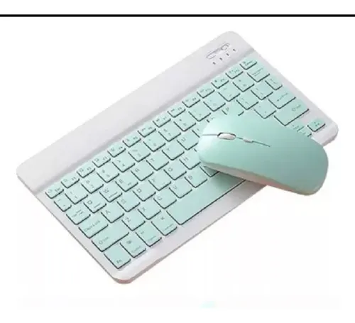 Combo Mini Inalámbrico * VERDE PASTEL * RECARGABLE ( Teclado Recargable+ Mouse ) Pc Notebook Celular Tablet