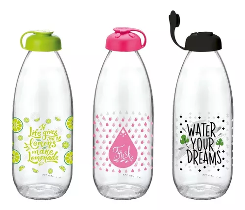 BOTELLAS DE VIDRIO 1 LITRO * ROSA * C/ TAPA PLASTICA