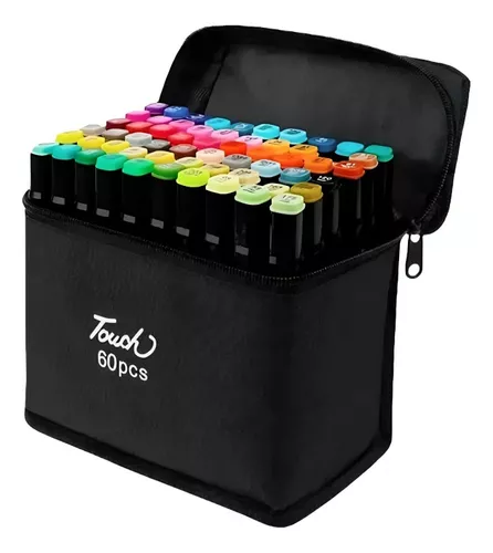 Kit de Marcadores de Artistica * Doble Punta x 60 Unidades + Estuche de Tela * Premium Touch