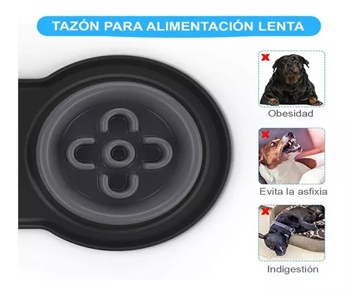 Platos DOBLES Tazón Alimentación Lenta (Comida y Agua) Silic0na Antideslizante - Antihongo