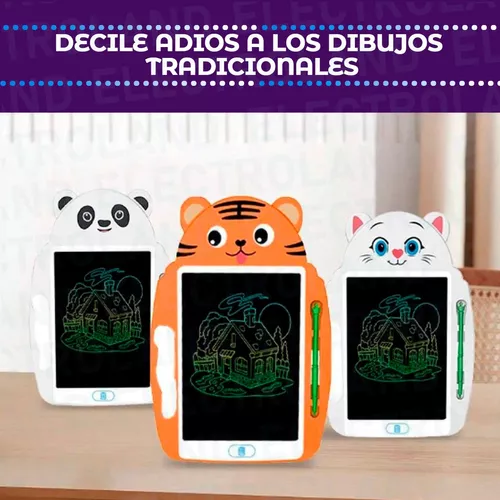 Pizarras INFANTILES Didácticas MULTICOLOR *GATITO BLANCO* TABLET LCD 9" c/ Lapiiz Tactil y Agarre (Pantalla escribe Multiples colores)