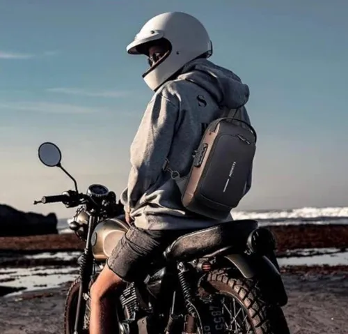 Pechera Cruzada de Seguridad * Negro Combinado Antirrobo * Reforzada + USB + Candado de combinación