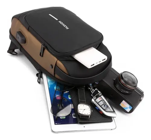 Pechera Cruzada de Seguridad * Negro Combinado Antirrobo * Reforzada + USB + Candado de combinación