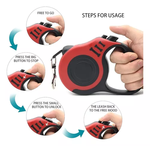 Correas Extensibles 5mts Retráctil Para Mascotas Hasta 15kgs