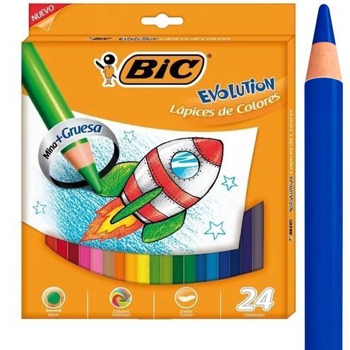 Lapices Bic x 24 Colores Mina de 4MM (Mina Gruesa) Cuerpo Redondo