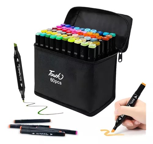 Kit de Marcadores de Artistica * Doble Punta x 60 Unidades + Estuche de Tela * Premium Touch