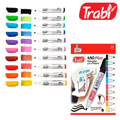 Marcador para Pizarra x 10 colores Trabi 450 (Todos los colores)