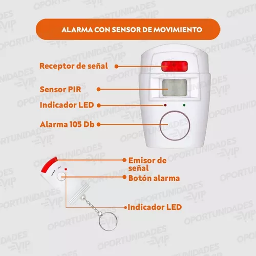 Alarma Domiciliaria Inalámbrica con Sensor de Movimiento y Sirena + 2 Controles