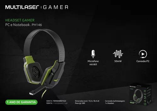 Auriculares ** MULTILASER ** C/ Microfono Incorporado PC / NOTEBOOK