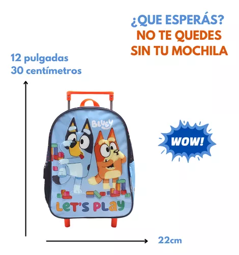 Mochila Con Carro * Bluey Play * 12" Pulgadas Wabro Escolar Reforzada -Calidad-